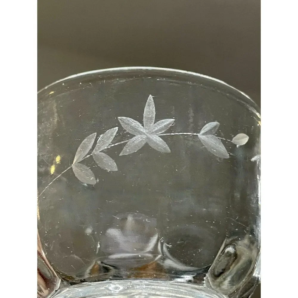 Vintage Etched Clear Depression Glass Sugar Bowl and Creamer Set 4 Pieces